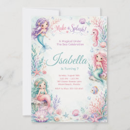 Convite Pastel Mermaid Coral Garden Birthday