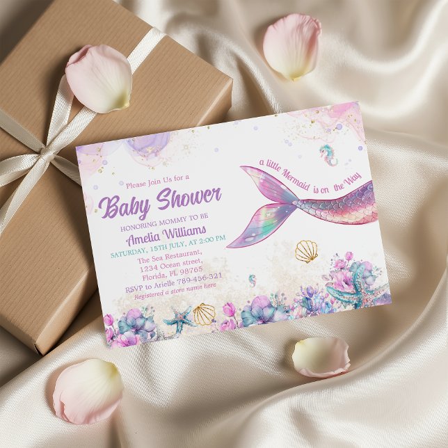 Convite Pastel Mermaid Undersea Baby Girl (Criador carregado)