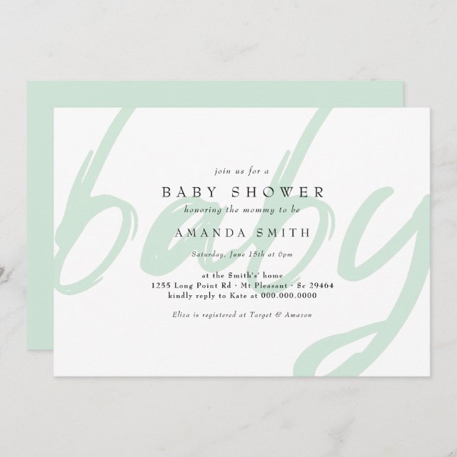 Convite Pastel Mint Chá de fraldas neutro de gênero mínimo (Frente/Verso)