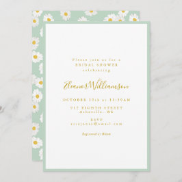 Convite Pastel Mint Sage Retro Daisy Floral Bridal Shower