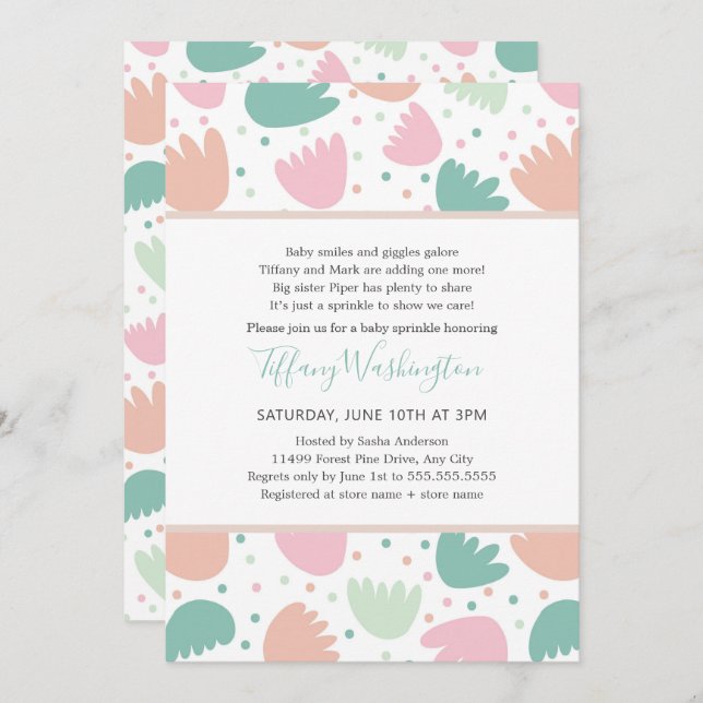 Convite Pastel Modern Floral bebê borrifado (Frente/Verso)