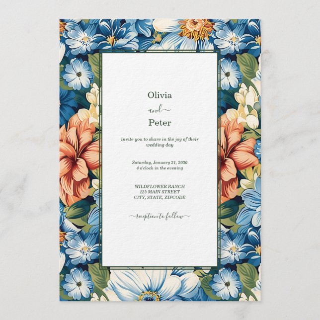 Convite Pastel Modern Floral Wedding Invitation (Frente)