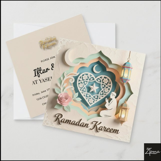 Convite Pastel Papercut Ramadan Kareem Greeting (Criador carregado)