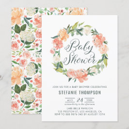 Convite Pastel Peach Peonies Floral Chá de fraldas
