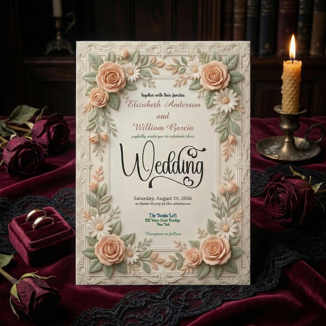 Convite Pastel Peach & Sage Green Floral Garden Wedding (Criador carregado)