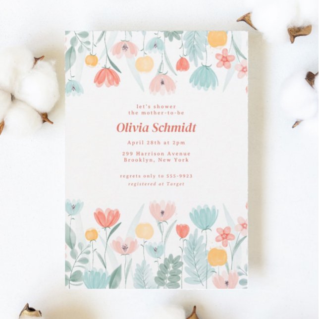 Convite Pastel Peach Watercolor Chá de fraldas (Criador carregado)