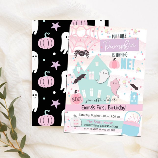 Convite Pastel Pequeno Pumpkin Primeiro Halloween de Anive (Criador carregado)