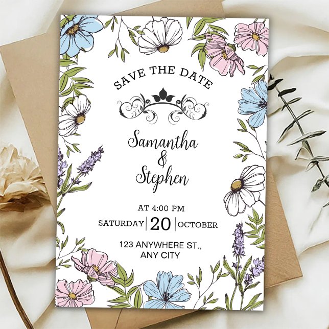 Convite Pastel Pink and Green and Blue Save The Date  (Criador carregado)