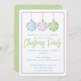 Convite Pastel Pink Blue & Green Ornaments Christmas Party