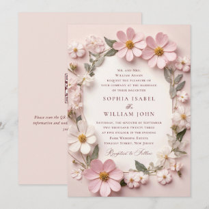 Convite Pastel Pink Blush Boho Wildflower Código QR de Cas