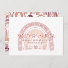 Pastel Pink Boho Arco-Íris Primeiro Aniversário