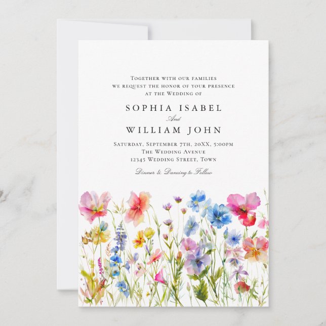 Convite Pastel Pink Boho Wildflower Casamento Código QR Fo (Frente)