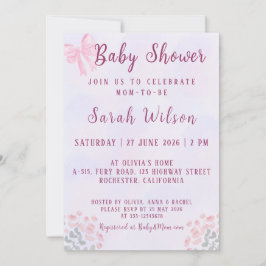 Convite Pastel Pink Bow Floral Baby Shower