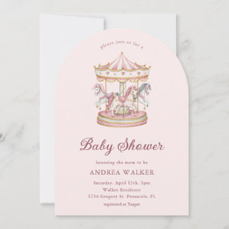 Convite Pastel Pink Cute Carousel Girl Baby Shower Arch 