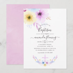 Convite Pastel Pink e Blue Floral Baptism