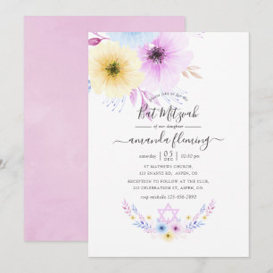 Convite Pastel Pink e Blue Floral Bat Mitzvah