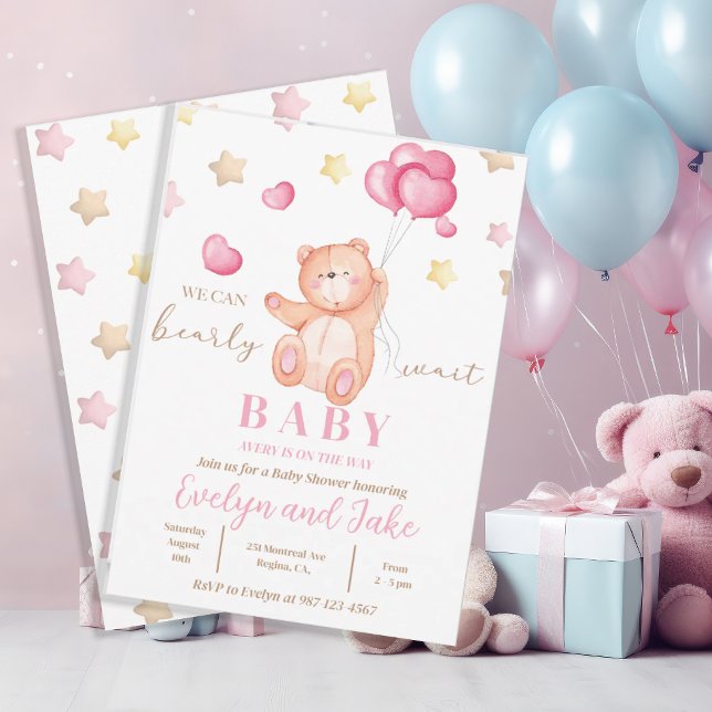 Convite Pastel Pink Girl's que podemos esperar Chá de fral (Criador carregado)