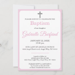 Convite Pastel Pink & Gray Cross Watercolor Baptism
