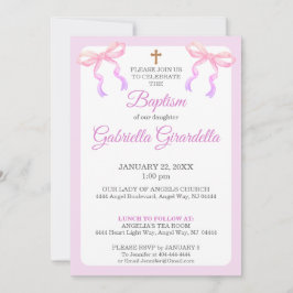 Convite Pastel Pink & Lavender Ombre Bow Baptism