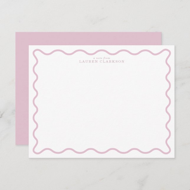 Convite pastel pink wavy border note card (Frente/Verso)