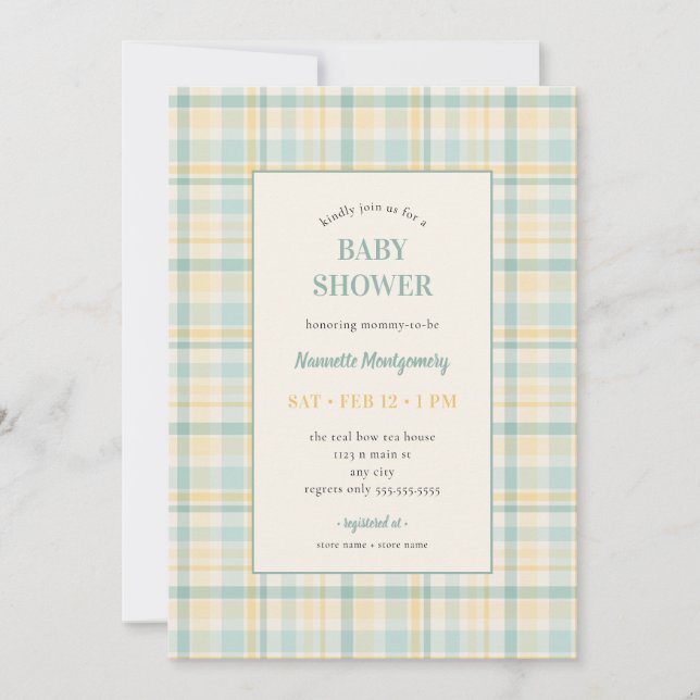 Convite Pastel Plaid Baby Shower Invitation (Frente)