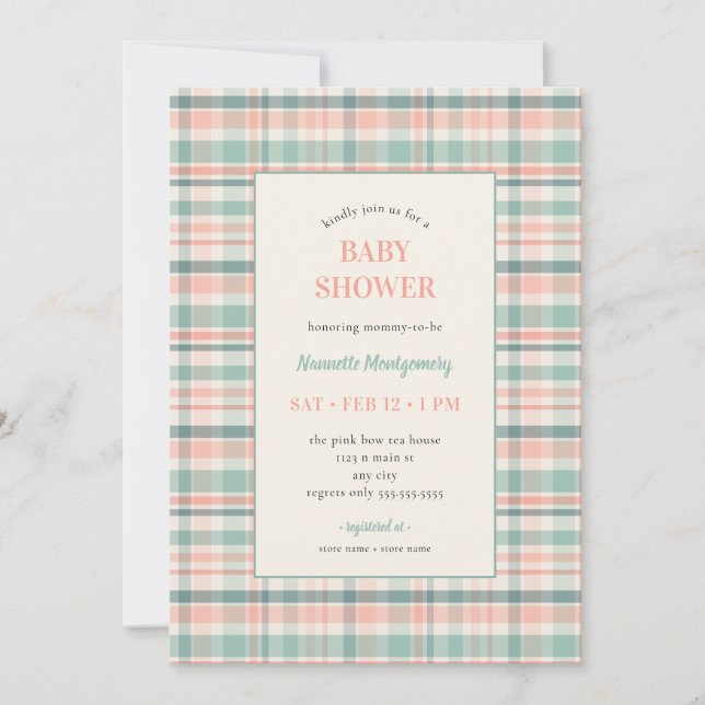 Convite Pastel Plaid Baby Shower Invitation (Frente)