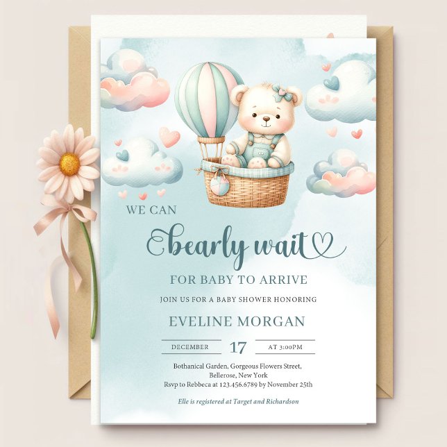 Convite Pastel, podemos esperar chá de fraldas (Pastel colors we can bearly wait girl baby shower invitation )