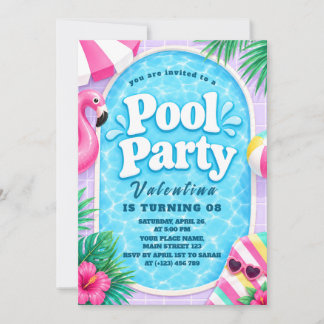 Convite Pastel Pool Party Invitation