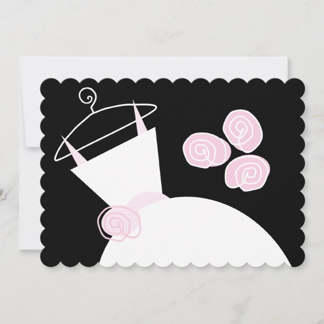 Convite Pastel preto chá de panela Rosa de Casamento (Frente)