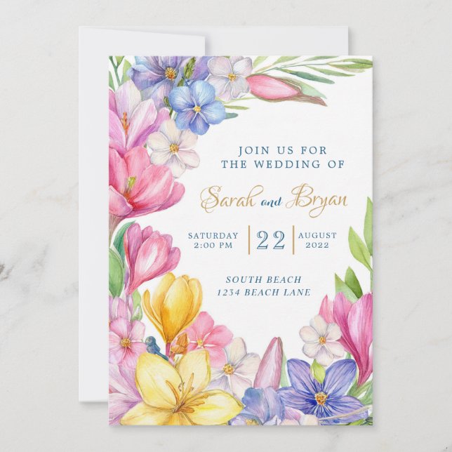 Convite Pastel Primavera Tulips Crocus Invitation (Frente)