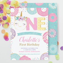 Convite Pastel primeiro aniversario Cute Unicorn Rosquinha