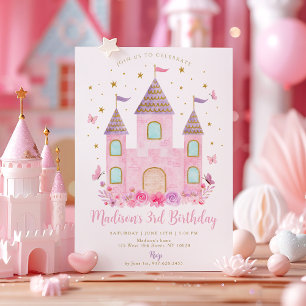 Convite Pastel Princesa Castelo Borboleta Flor Aniversário