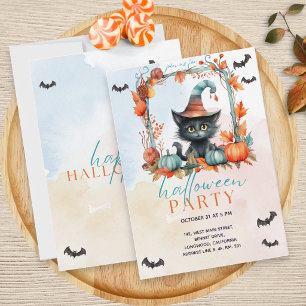 Convite Pastel Pumpkin Patch Black Cat Halloween