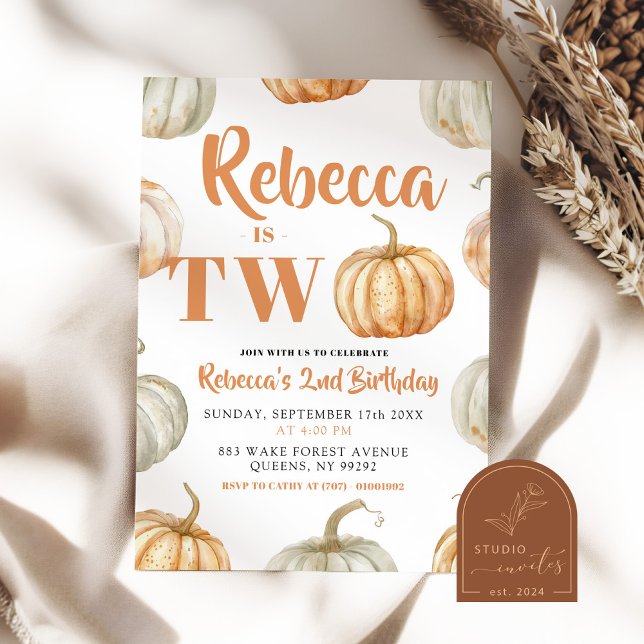 Convite Pastel Pumpkin Queda Gênero segundo aniversário ne (Criador carregado)