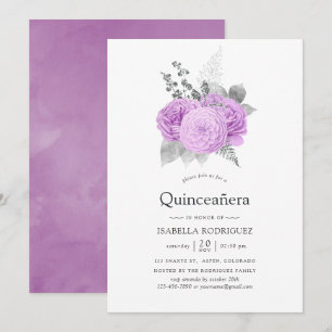 Convite Pastel Purple e Rosa de Prata Quinceañera