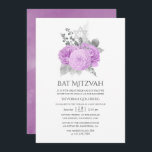 Convite Pastel Purple e Silver Vintage Rosa Bat Mitzvah<br><div class="desc">Vintage quic rosas roxos morcego mitzvah convite com sotaque de prata.</div>