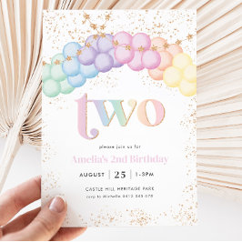 Convite Pastel Rainbow Balloon Arch Party - segundo aniver