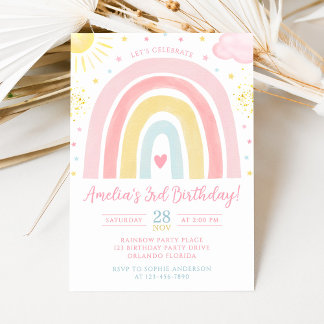 Convite Pastel Rainbow Birthday Invitation