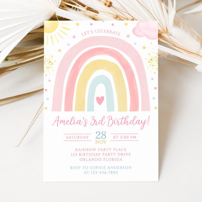 Convite Pastel Rainbow Birthday Invitation (Criador carregado)