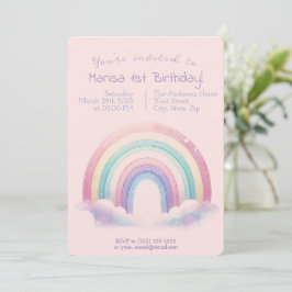 Convite Pastel Rainbow Birthday Invitation - Party Invite