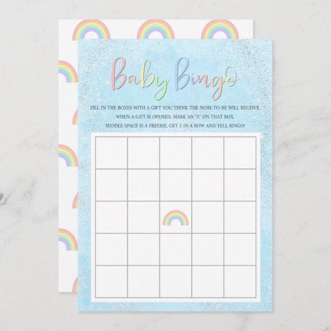 Convite Pastel Rainbow & Clouds Baby Bingo (Frente/Verso)