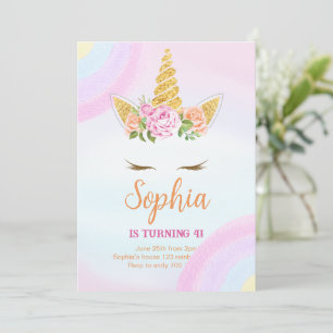 Convite Pastel Rainbow Floral Unicorn Aniversário