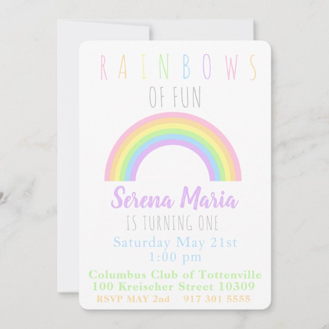Convite Pastel Rainbow Invitation (Frente)