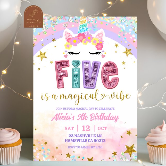 Convite Pastel Rainbow Magical Unicorn 5th Birthday (Criador carregado)