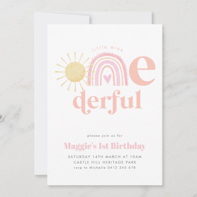 Convite Pastel Rainbow Pequena Senhorita ONE primeiro aniv (Frente)