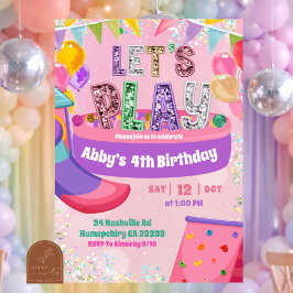 Convite  Pastel Rainbow Sequin  Indoor Playground Birthday