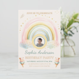 Convite Pastel Rainbow & Sorvete, Foto personalizada Anive