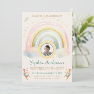 Convite Pastel Rainbow & Sorvete, Foto personalizada Anive