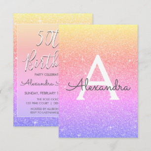 Convite Pastel Rainbow Sparkle Glitter 50ª Festa de anive