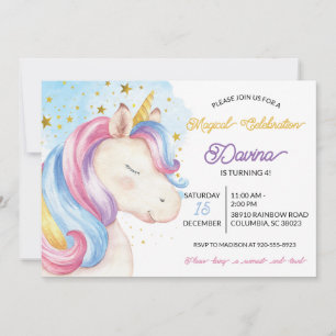Convite Pastel Rainbow Unicorn Aniversário